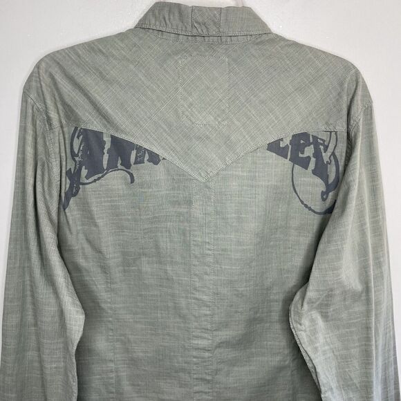 GUESS Mens Button-Up Long-Sleeve Shirt Sz XL 100% Cotton Green Woven Western - Picture 8 of 11